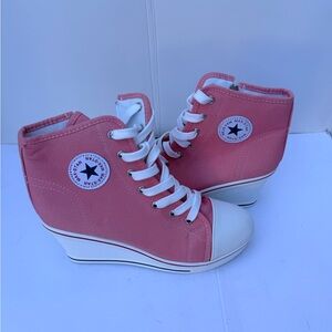 Canvas Wedge High-Top Sneakers - Pink